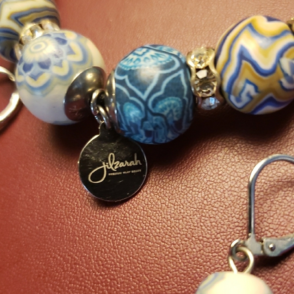 JILZarah Blue and White European Charm Bracelet with Sparkling Accents - Picture 2 of 2